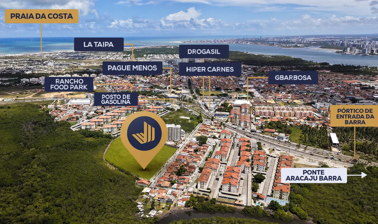 Mapa aéreo da localização do Encanto Mais Viver com pontos de referência próximos